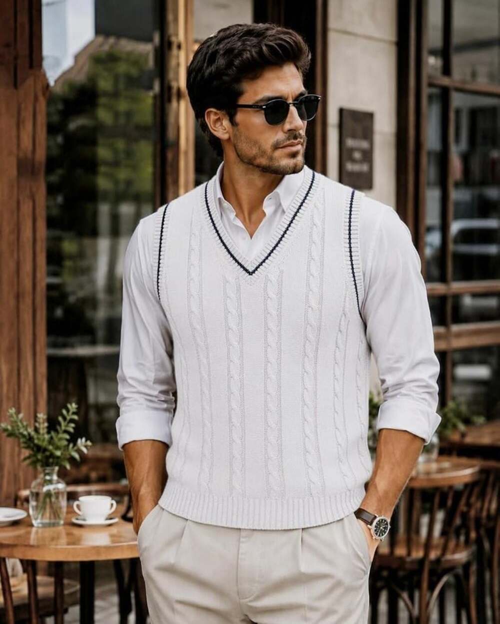Coofandy Mens Sweater Vest V Neck Casual Sleeveless Cable Knit Pullover